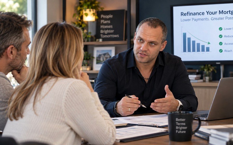Homeowners reviewing refinance options